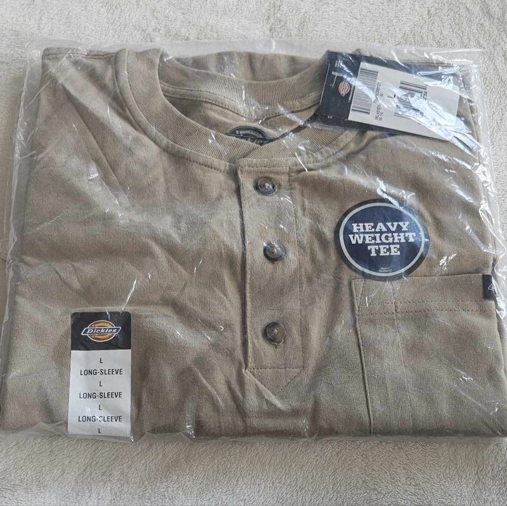 New W Tag Dickies Mens Heavyweight Long Sleeve Henley Tee T-Shirt WL451 Sz L Tan - Picture 6 of 7
